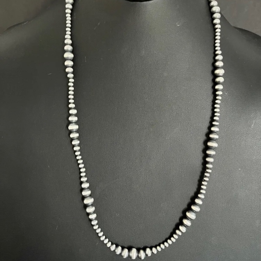Sterling Silver 4mm- 8mm Graduated Pearls Bead Necklace. 28 Inch